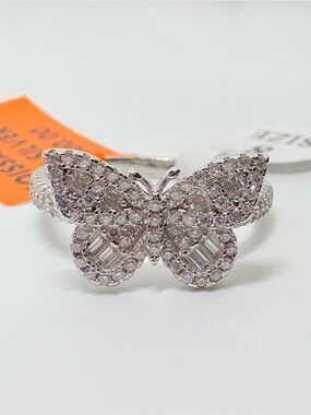 Sterling Silver Moissanite Butterfly Ring Size 8